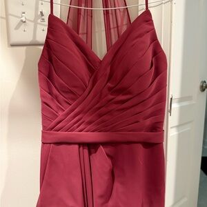 Azazie Red Pleated Halter Sheath Dress